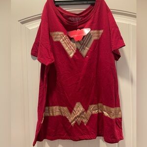 Red Wonder Woman T-Shirt with Gold Logo and Tiara